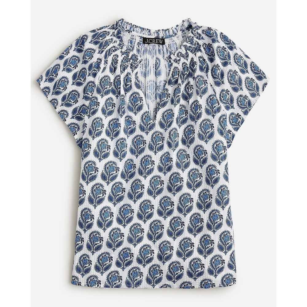 J. Crew Smocked Flutter Sleeve Top In Bouquet Block Print Women 3X Pattern Boho